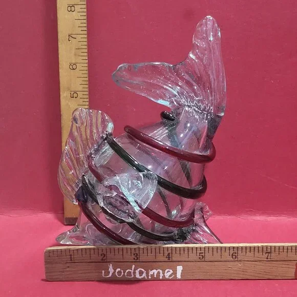 Decorative Fish Sculpture Blown Glass Colorless Red Green Colored Foil Fusions